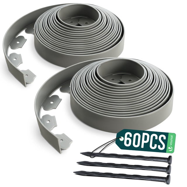 Bordure de jardin flexible plastique 20m avec 60 piquets gris - hauteur 5cm - epaisseur 4mm - VOUNOT®