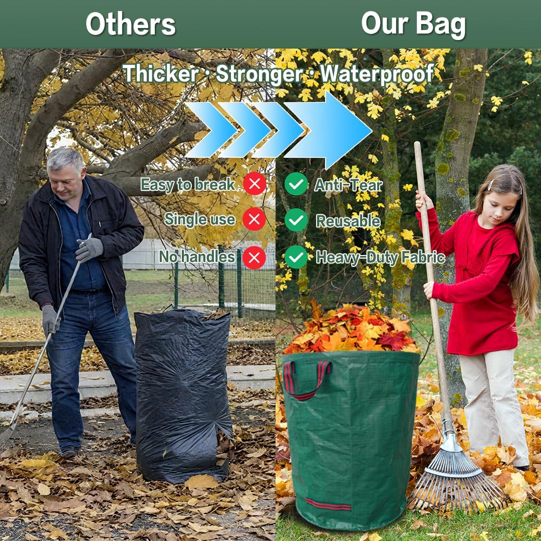 2x200L Sac à Déchets Verts de Jardin Réutilisable avec Poignée - Résistant, Indéchirable, pour Végétaux, Feuilles, Pelouse Coupée,Ultra Load Bearing - 7
