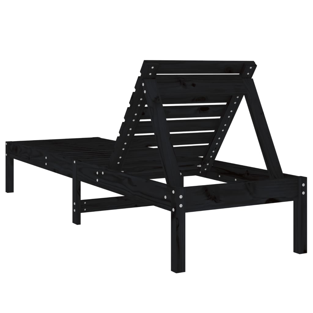 Chaises longues 2 pcs noir 199,5x60x74 bois massif de pin - 6