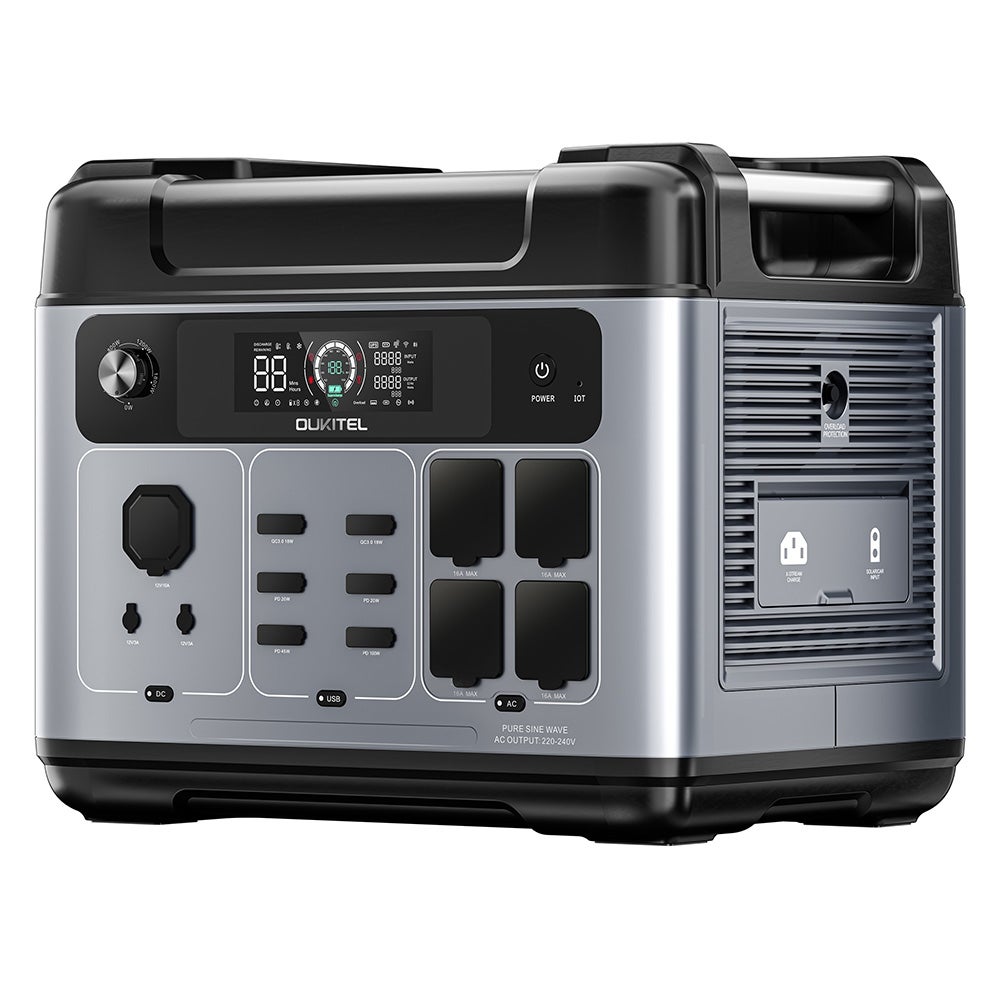 Station d'alimentation portable OUKITEL P2001 Plus - puissance de sortie CA de 2400 W , 13 prises, puissance réglable à 400 W/800 W/1 200 W/1 800 W - 3