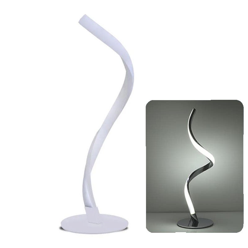 Zakrzywiona spiralna lampa stołowa LED, lampka nocna o chłodnym białym świetle, do sypialni i salonu, wtyczka EU, czarna