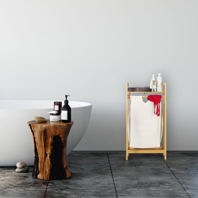 Relaxdays Portabiancheria In Bambù, Contenitore Con Ripiano, 2