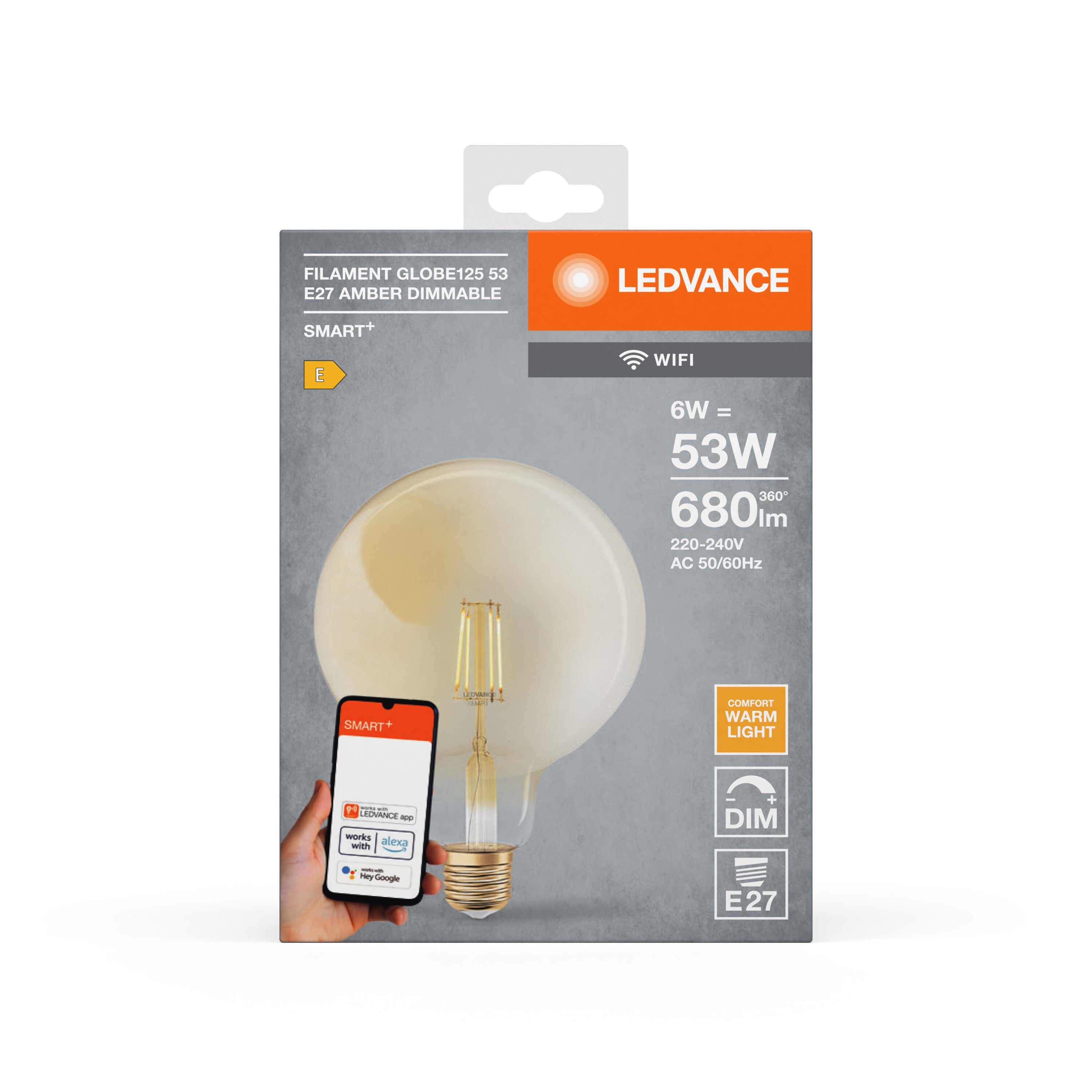 LEDVANCE Smart lampe LED en or avec 6W, 2700K, E27, 125mmx178mm, avec la technologie Wifi, ampoule dimmable Forme globale contrôlable via app et - 3