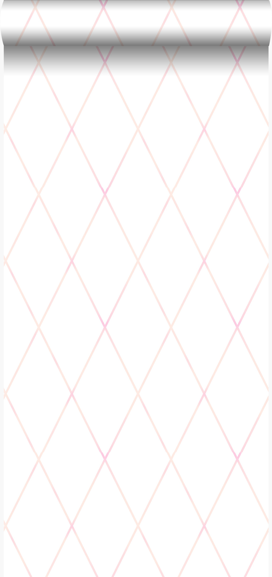 Papel pintado rombo diamante con gradiente delicada rosa cipria pastel claro y blanco mate - 53 cm x 10.05 m - origin wallcoverings