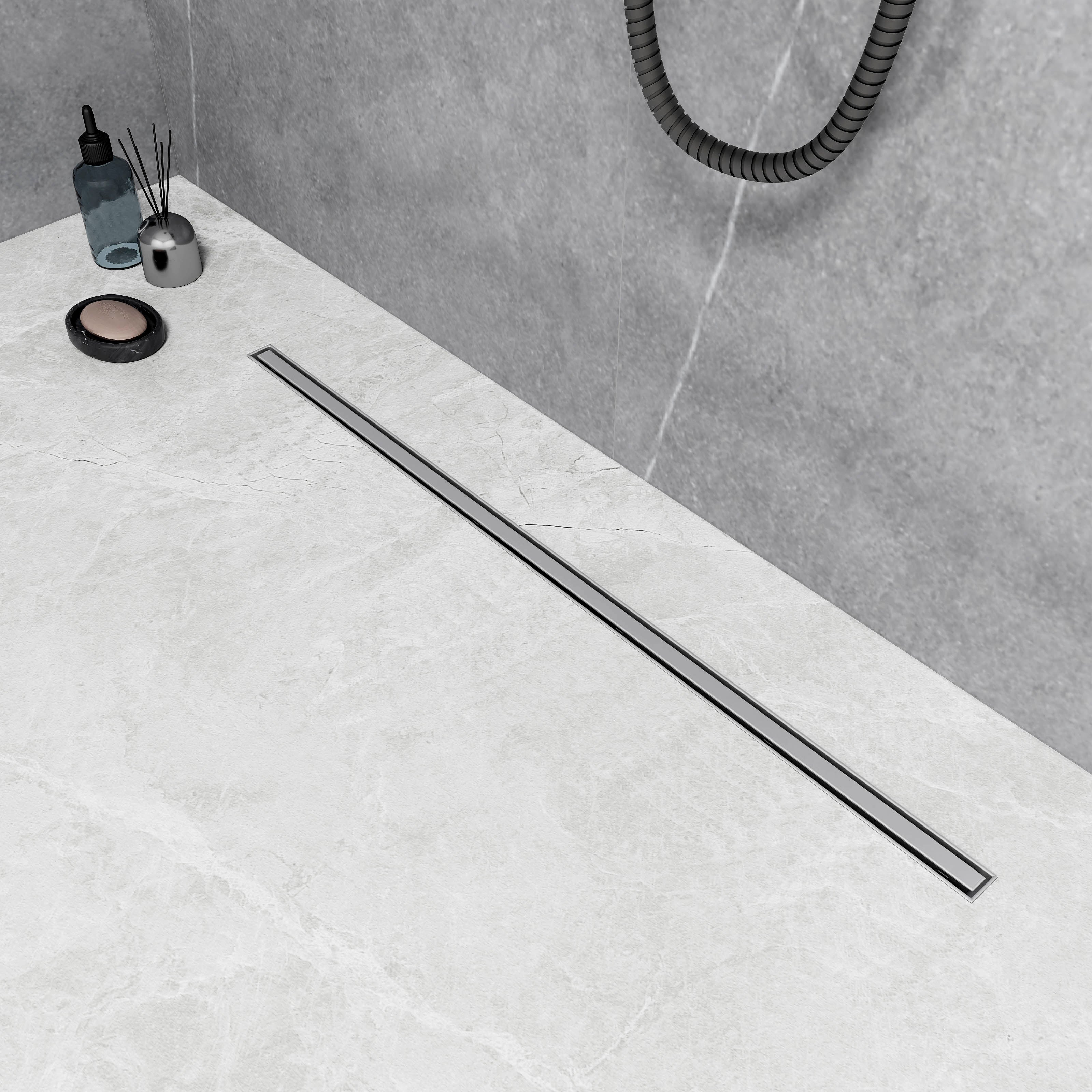 Caniveau Douche Italienne Noir 80cm SaniteModar - Panneau 2 En 1 Avec Siphon 360° Et Filtre Caniveau Douche Sans Barrière