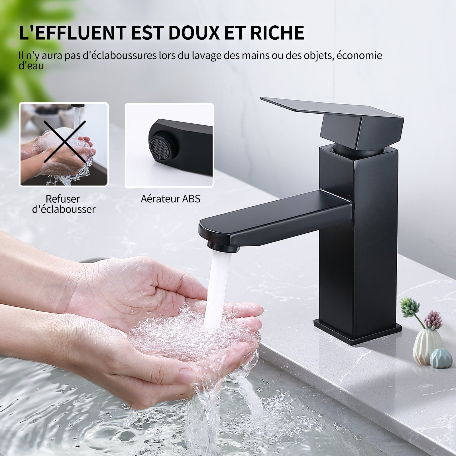 Robinet Salle Bain Noir Mitigeur Lavabo en Laiton Mitigeur Salle de Bain Contient des Tuyaux Chauds et Froids - 4