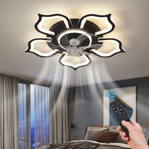 Ventilatori da soffitto con luci e telecomando, luce dimmerabile per ventilatore da soffitto a basso profilo, cambio temperatura colore e 4 velocità | Leroy Merlin