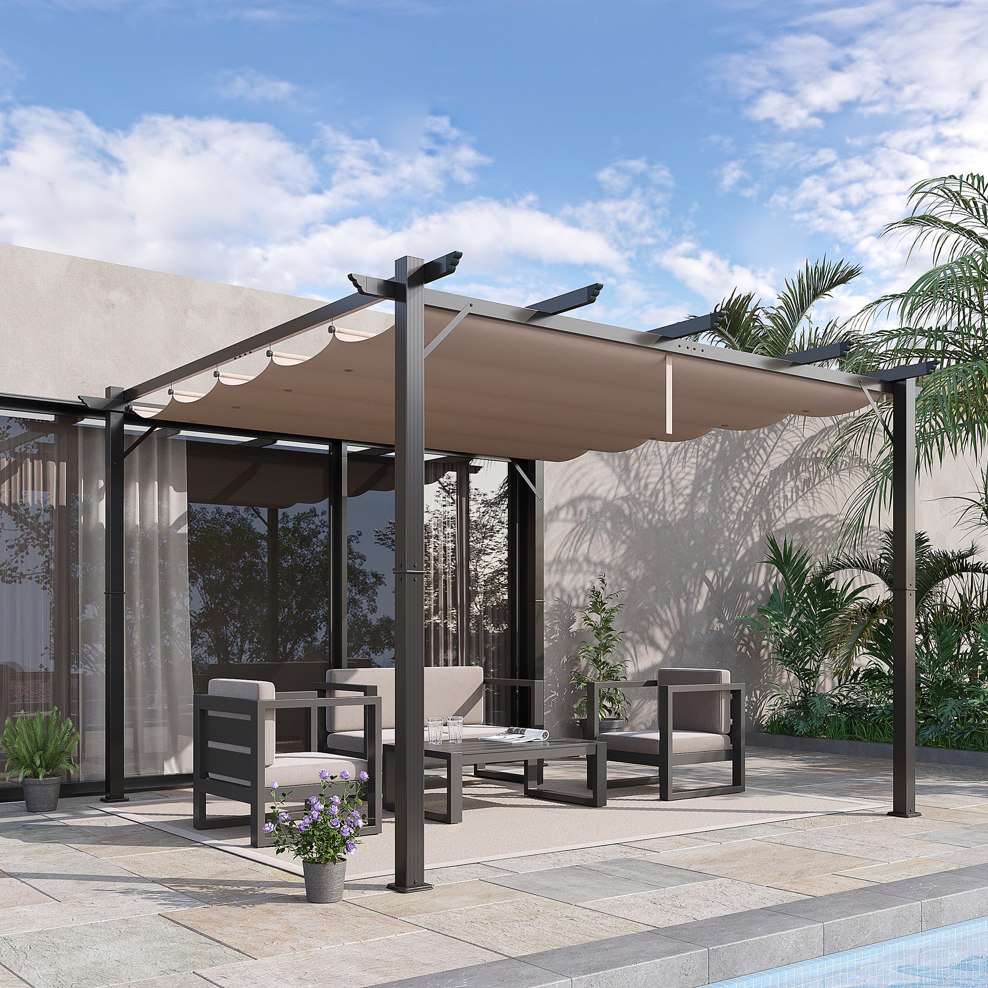 Pergola de jardin 3 x 3 m toile rétractable résistante UV aluminium ...