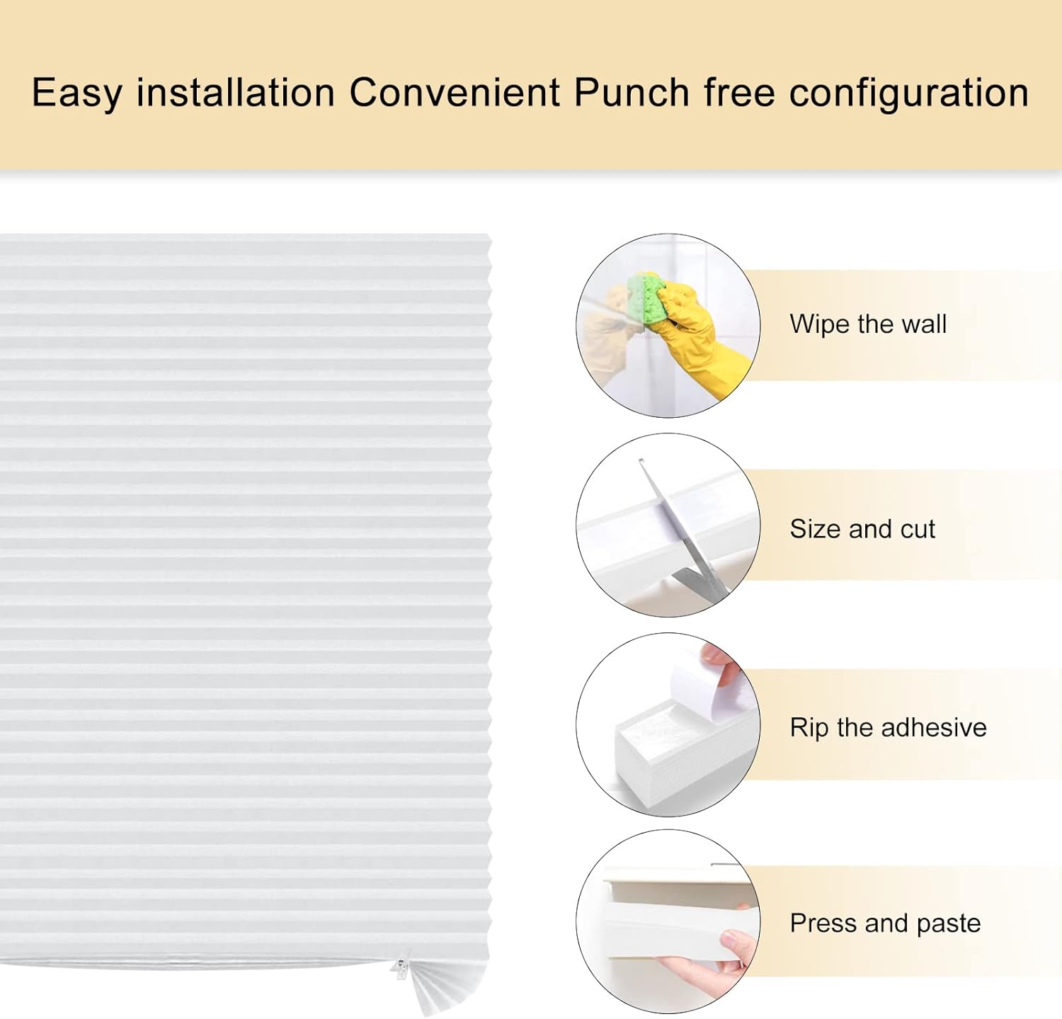 Persianas sem furadeiras Tecido não tecido cortado sob medida Blackout térmico Fácil de instalar Persianas autoadesivas Persianas plissadas Persia - 4