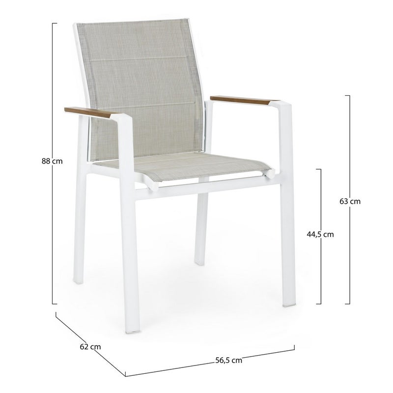 Zestaw 2 krzeseł z aluminium i materiału tekstylnego z podłokietnikami z tworzywa Polywood, w kolorze białym, do użytku wewnątrz i na zewnątrz