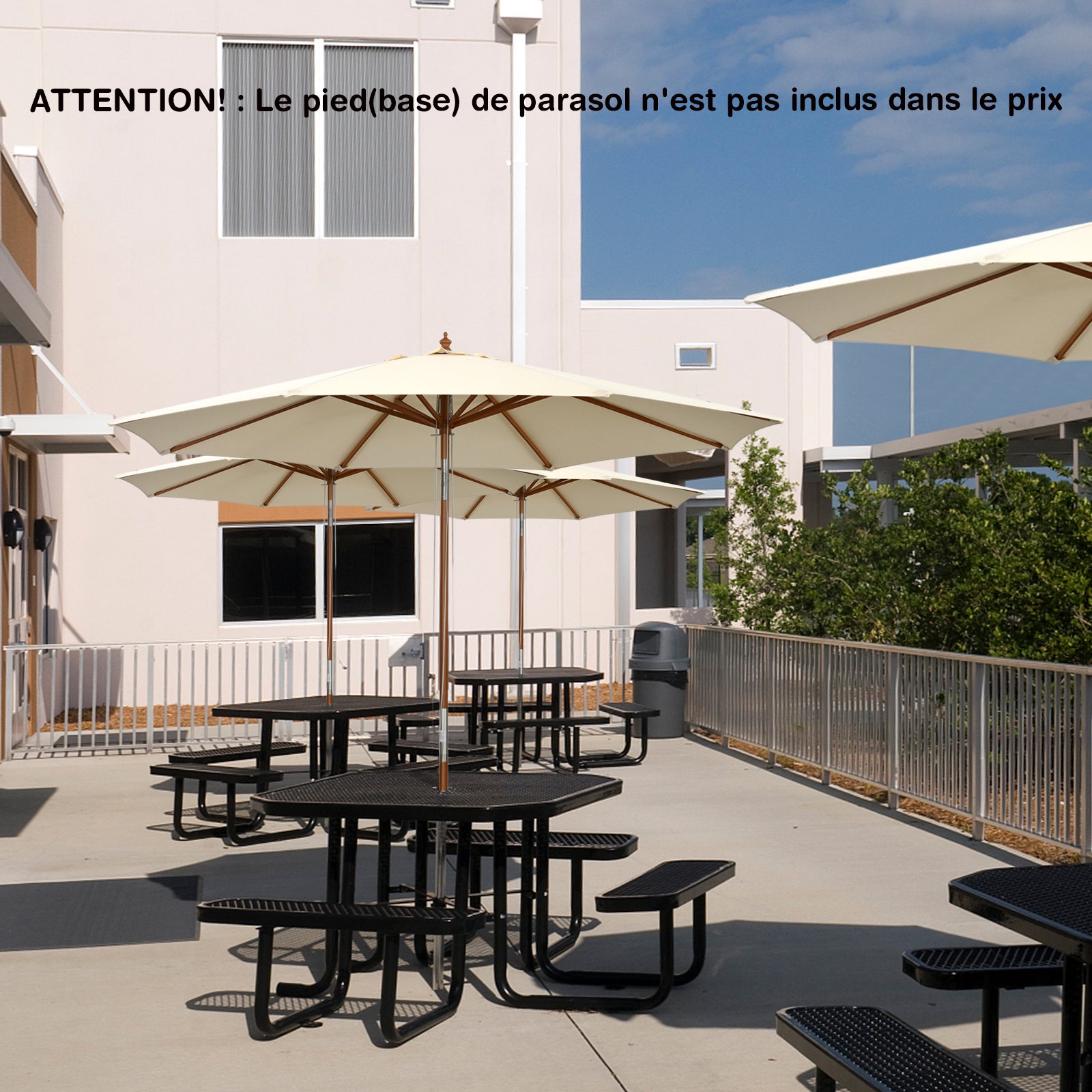 Ø3Mx H2,58M Parasol Déporté 8 Baleines en Bois avec Manivelle, Poteau de Parapluie Inclinable, pour Pare-Soleil de Plusieurs Angles - 7