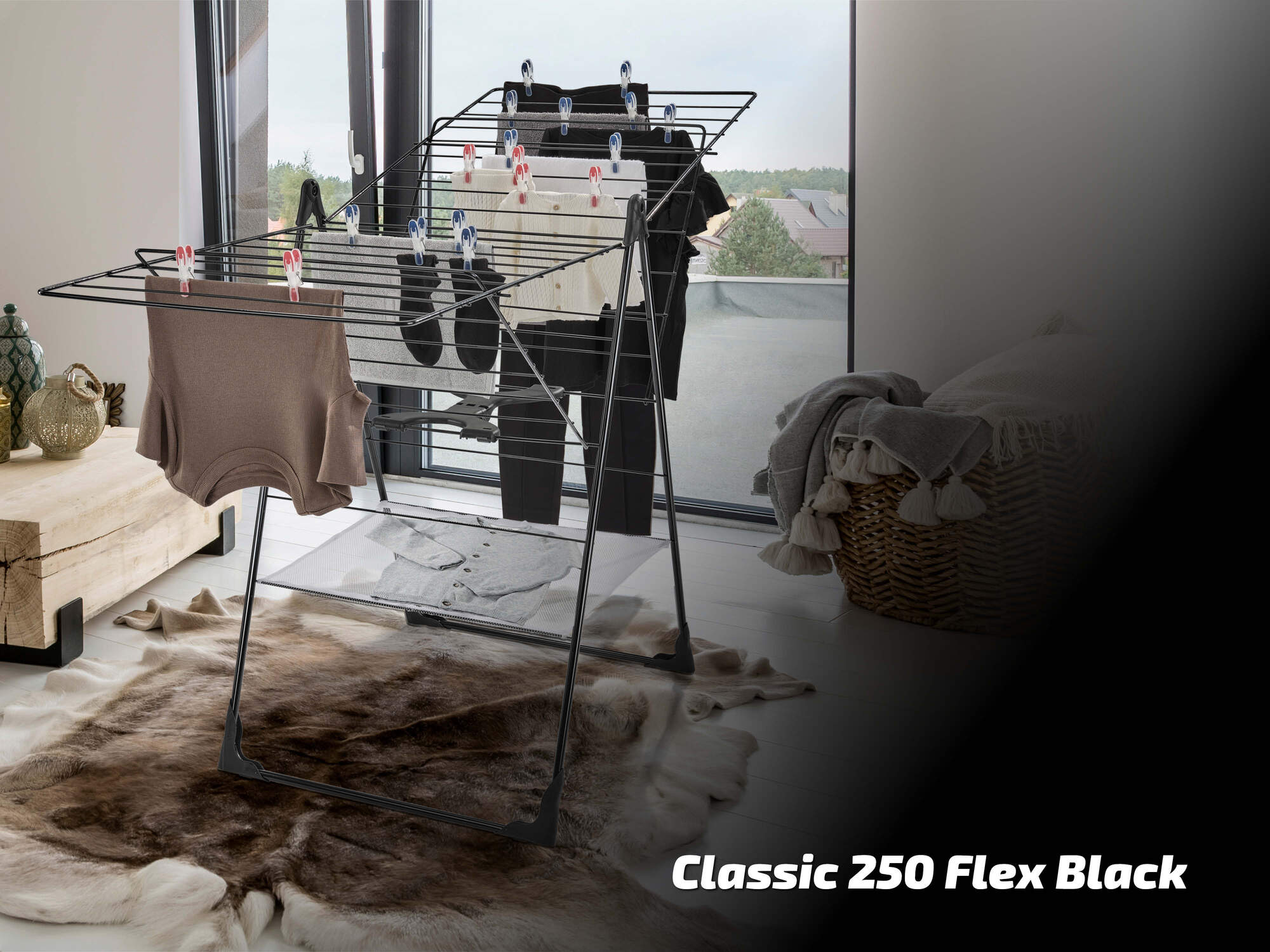 Leifheit étendoir à linge Classic 250 Flex Black 81472, séchoir à linge stable 25m d'étendage, hauteur réglable, noir - 3