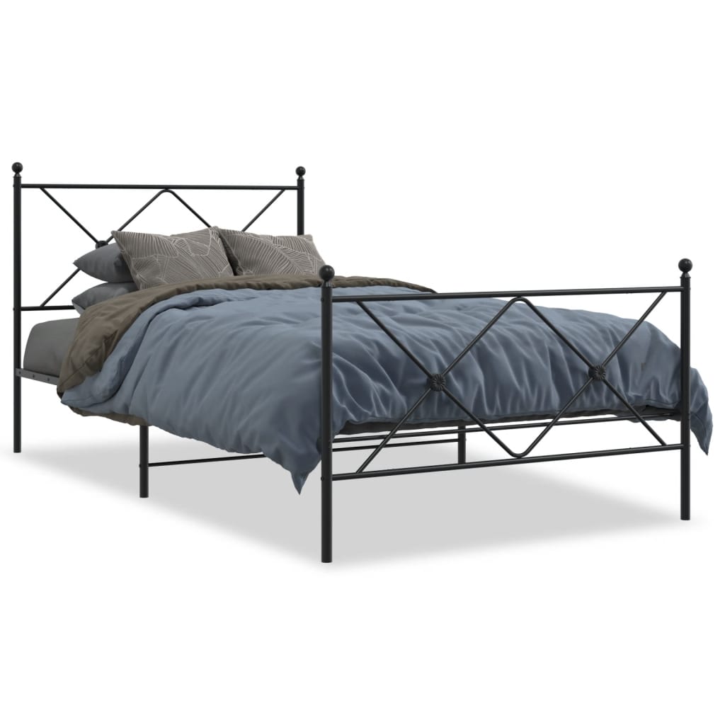 Łóżko Metalowe Czarne Rama Łóżka Ze Stelażem Do Pokoju Sypialni 107x203cm