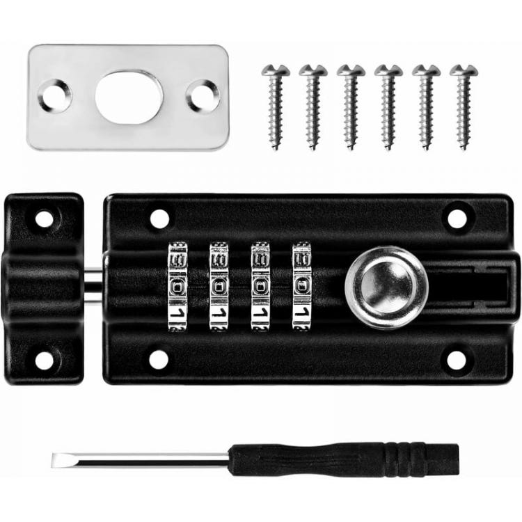 Verrou De Porte Verrouillable 10,16 Cm Avec Serrure à Combinaison - Cadenas Métal Noir Pour Armoires Portes Coulissantes Et Petites Portes