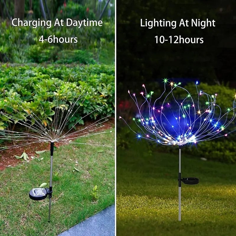 VASTFIRE Confezione da 4 luci solari da giardino, luci colorate per fuochi d 'artificio, 2 modalità di illuminazione con telecomando, 200 LED scintillanti, impermeabili, decorazione per esterni, per
