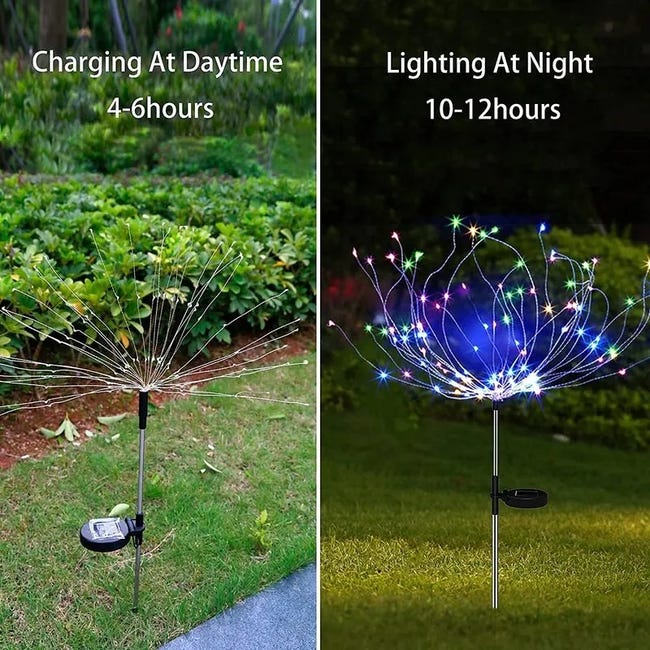 VASTFIRE Confezione da 4 luci solari da giardino, luci colorate per fuochi d 'artificio, 2 modalità di illuminazione con telecomando, 200 LED scintillanti, impermeabili, decorazione per esterni, per VASTFIRE Confezione da 4 luci solari da giardino, luci colorate per fuochi d 'artificio, 2 modalità di illuminazione con telecomando, 200 LED scintillanti, impermeabili, decorazione per esterni, per