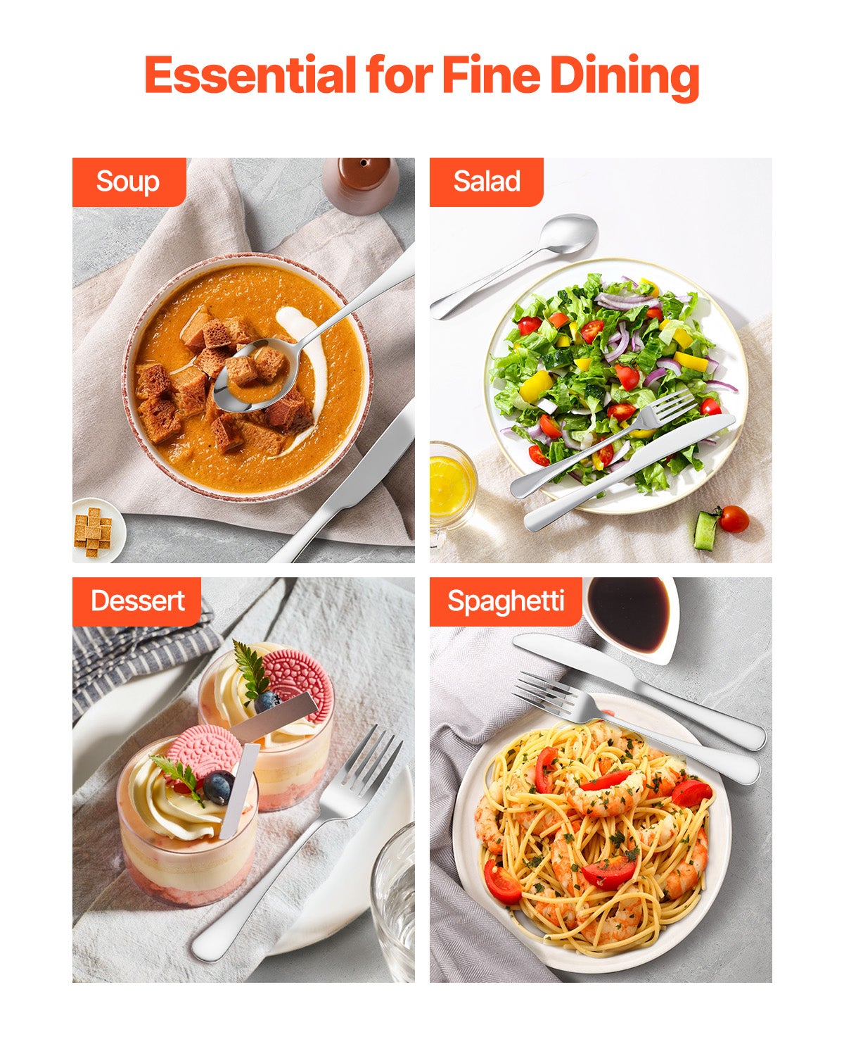 Set Posate 30 Pezzi,VEVOR Posate Acciaio Inox Alimentare,Finitura Lucida,Lavabile in Lavastoviglie,Coltello,Forchetta,per Cucina e Casa - 6