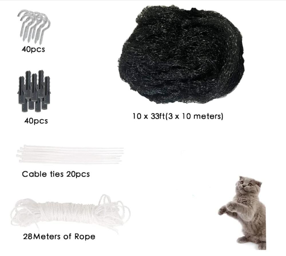 (3 x 10 M, Noir) Filet de balcon pour chat, filet de protection pour balcon, filet anti-chute pour animaux de compagnie, filet de clôture en nylon. - 3