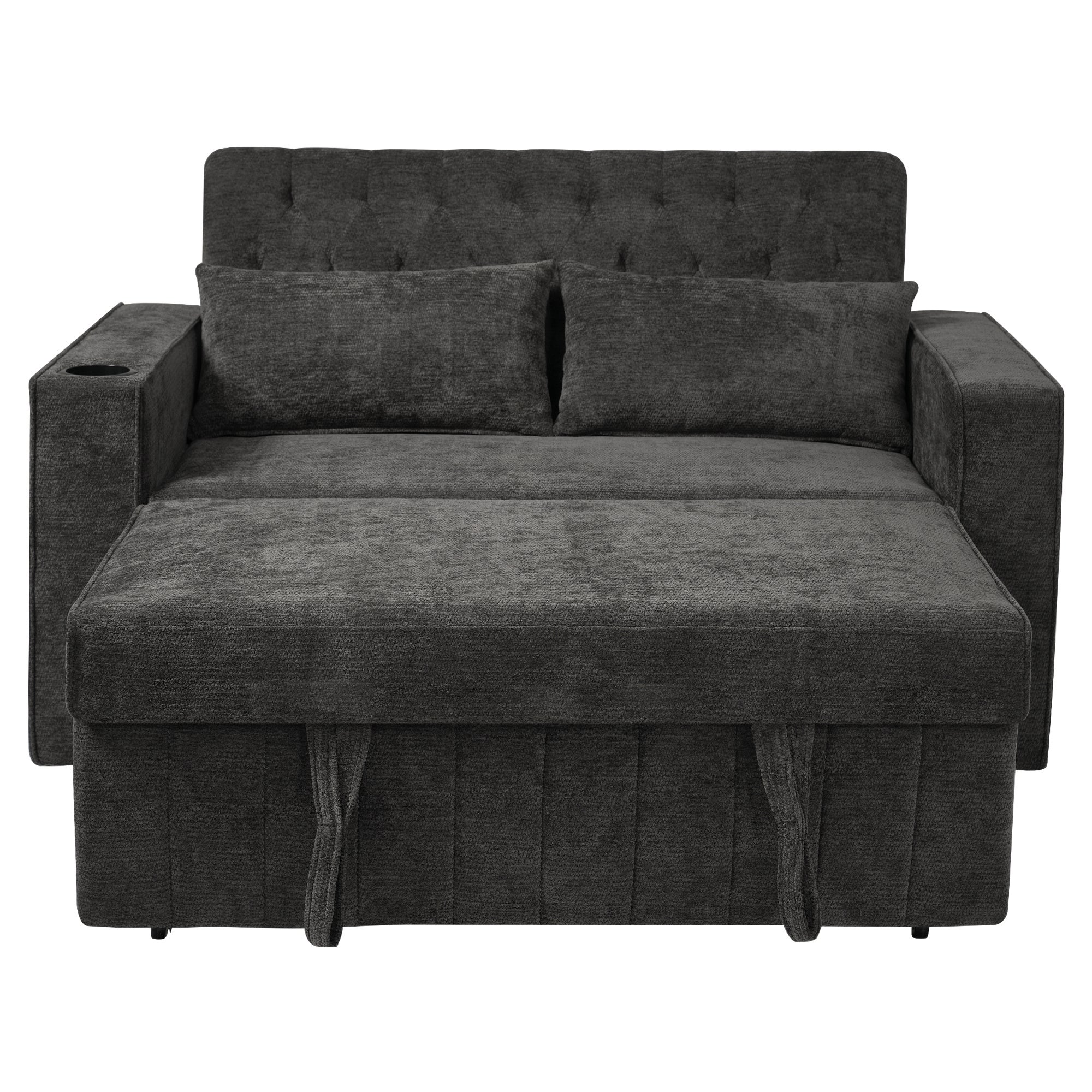 Canapé pliant moderne pour 2 personnes - avec porte-gobelets - avec ports de charge USB - avec coussins - tissu chenille - Gris - 7