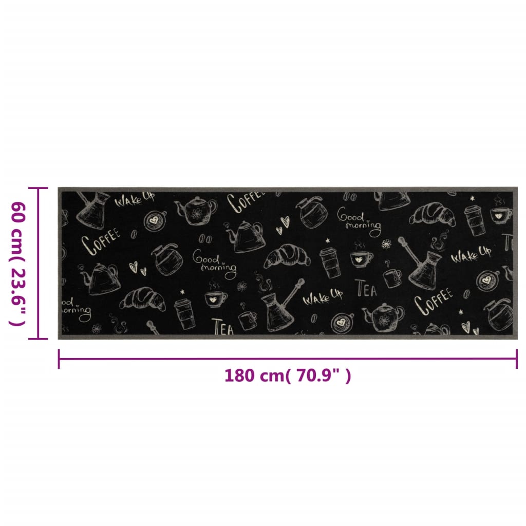 Tappeto da Cucina Lavabile Nero Mattutino 60x180 cm in Velluto vidaXL - 3
