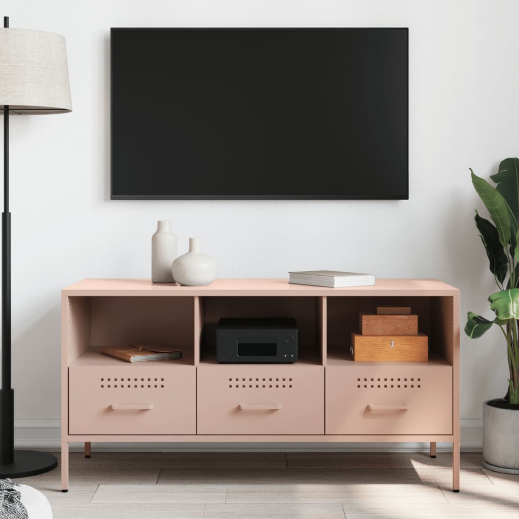 Meuble TV rose 100,5x39x50,5 cm acier - 3