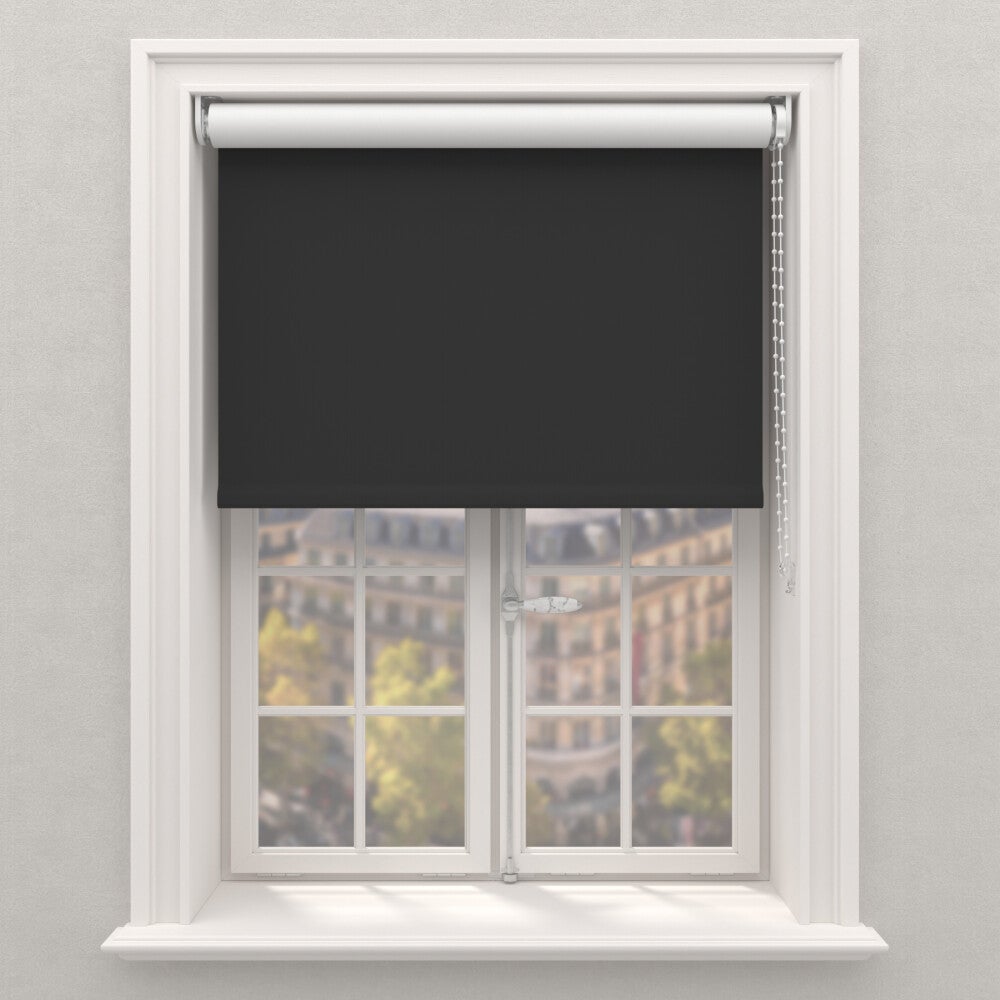 COCOON, Store Enrouleur Occultant, Tissu raffiné, Coloris Noir avec dos Blanc, L.110 x H.190