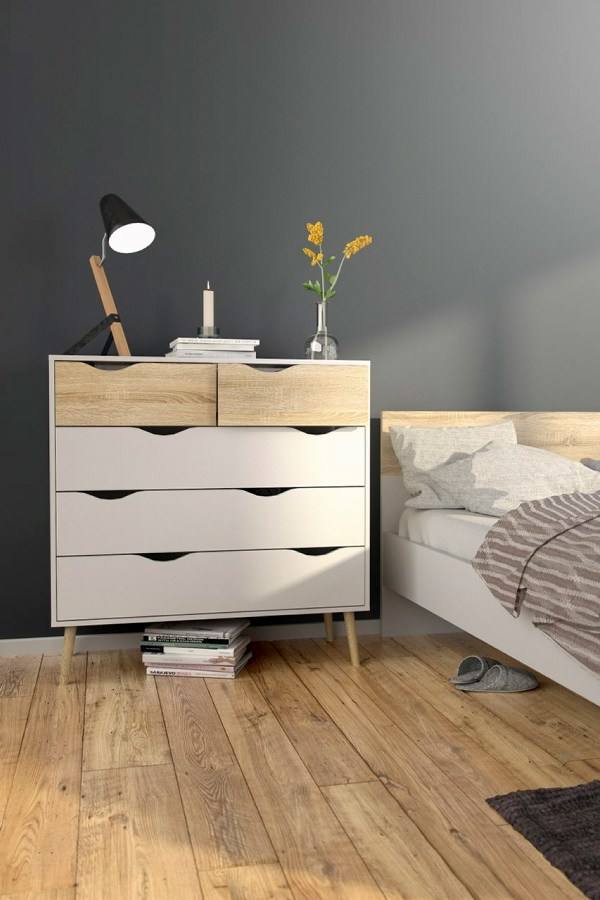 Commode 5 Tiroirs Vintage Max Home - Structure Acier, Dessus Bois, Rangement Spacieux 103x30x56 Cm