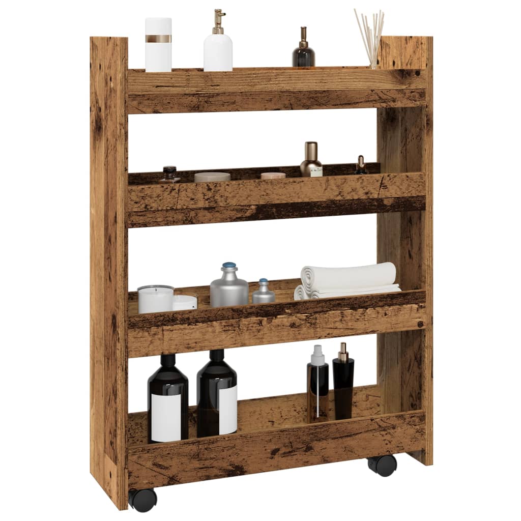 Carrello portaoggetti stretto a 4 ripiani in legno grigio Sonoma