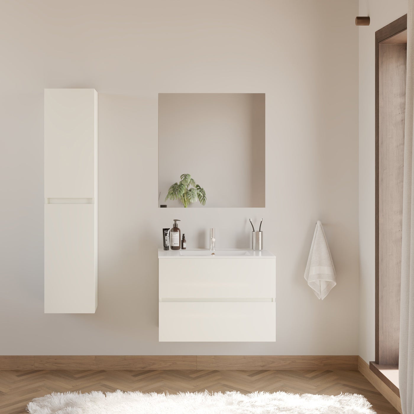 Meuble de salle de bain 60cm simple vasque - 2 tiroirs - blanc - IDA - 4