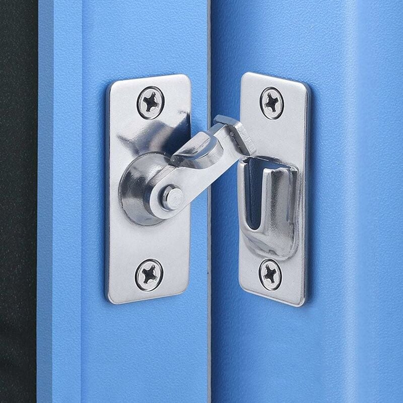 Dwa zamki drzwiowe o kącie 90 stopni, zamki narożne zabezpieczające/zamki ze stali nierdzewnej z przyciskiem, wykończenie w kolorze satynowego niklu.