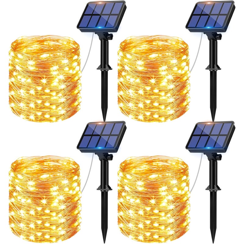 Zestaw 4 Solarnych Girland Ogrodowych Zewnętrznych 12m 120 LED 8 Trybów Dekoracja Ogrodowa na Taras Dom Wesele Imprezę Ciepła Biel
