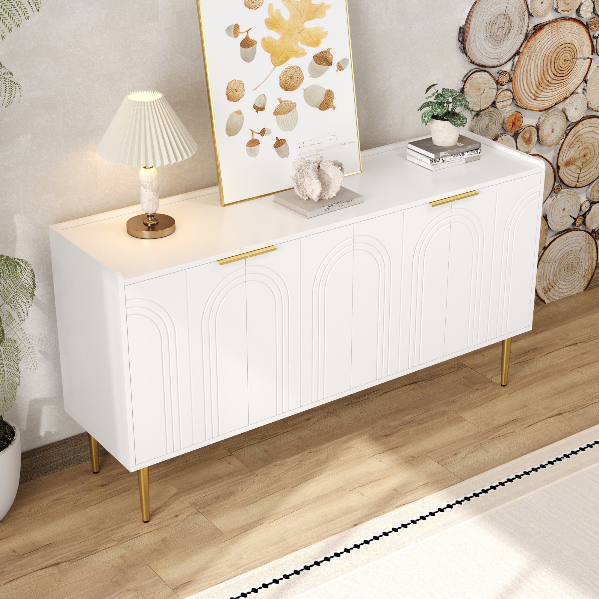 Nowoczesny buffet 140x38x75 cm - 4 fronty - Nogi metalowe - MDF - Biały - 2