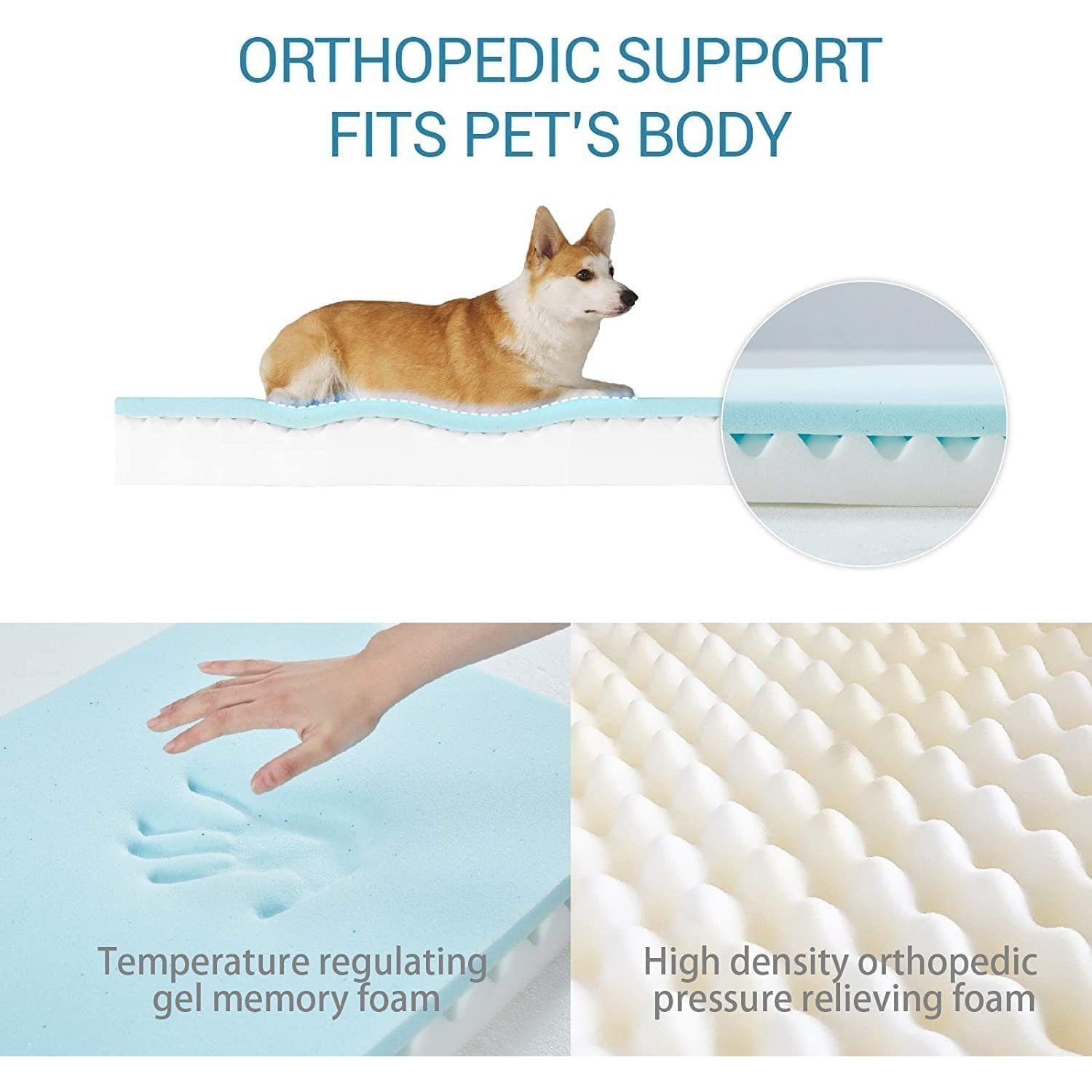 Materasso Ortopedico per Cani con Memoria di Forma Infusa di Gel, Comfort Rinfrescante, Design Ergonomico, 66×48×15cm - 5
