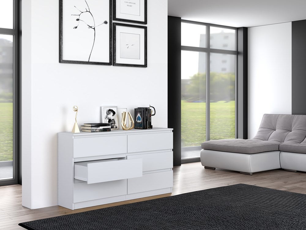 ASTER - Cassettiera grande per camera da letto soggiorno ufficio - 6 cassetti - 138x40x75cm - 6 cassetti - Stile scandinavo - 9