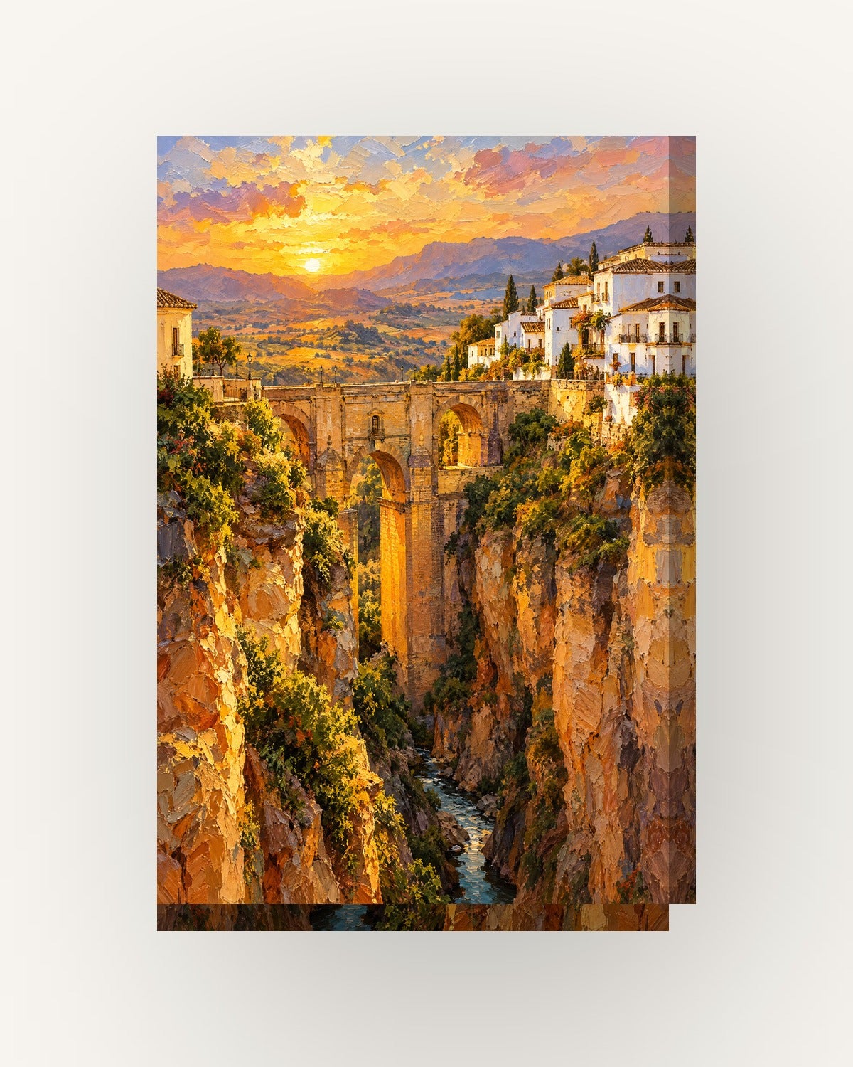 Tableau de l’Espagne «Ronda, huile» sur toile, châssis en bois de 2 cm ...