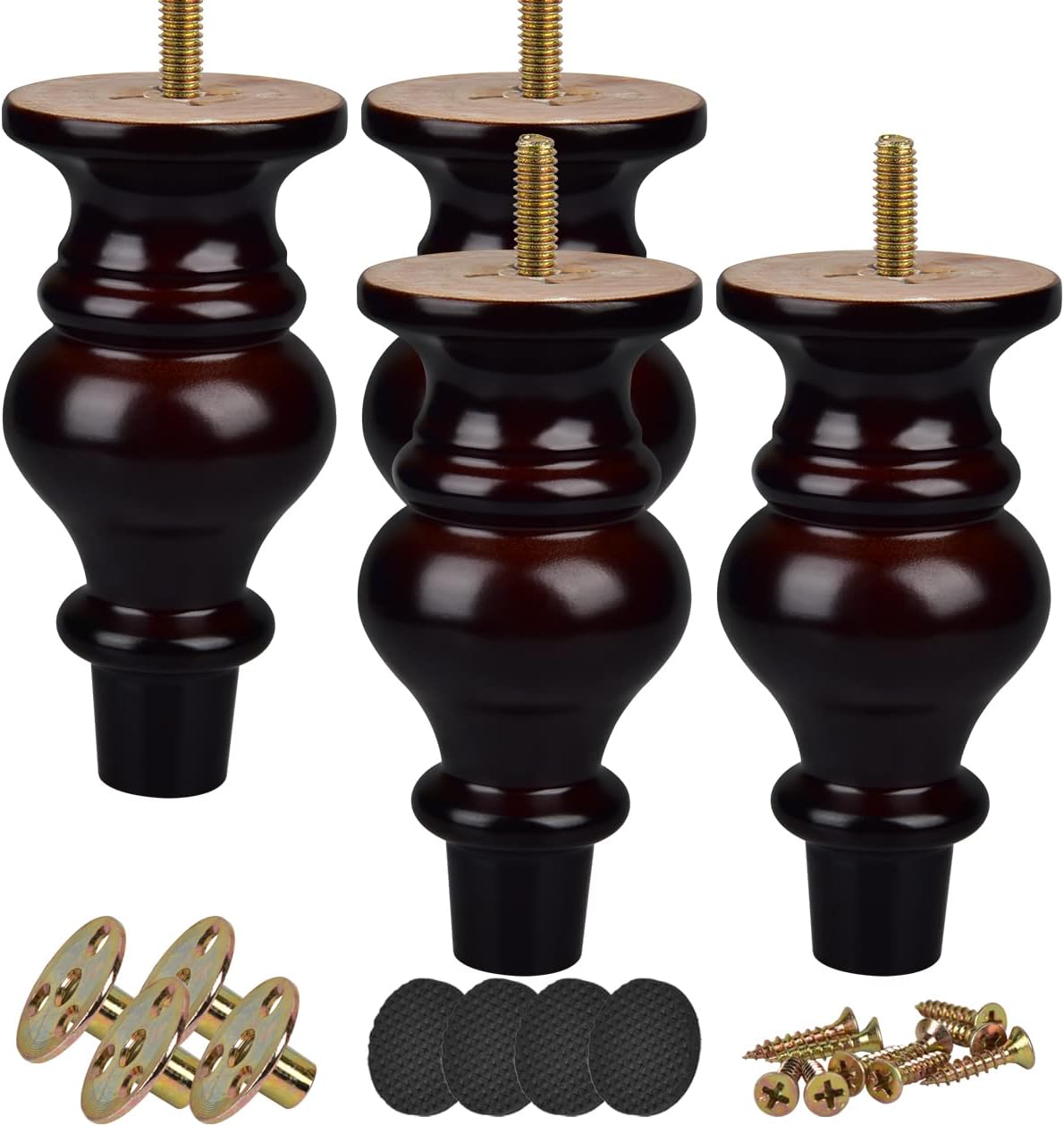 Picioare din lemn masiv de nuc, set de 4, plăci filetate de 15 cm, 5/16 4buc