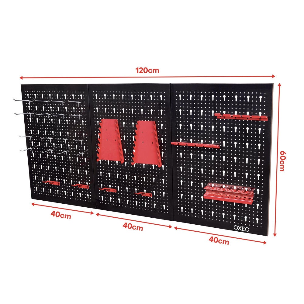 Lot de 3 panneaux acier pour rangement d'outil - Mur à 74 outils - porte outil mural - 120 cm x 60 cm - 4