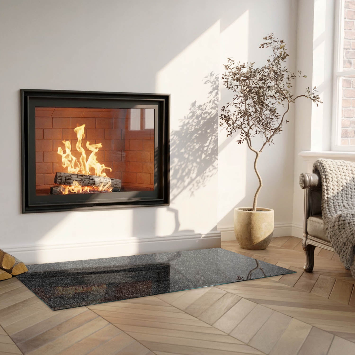 Szkło hartowane na podłogę pod kominek - 125x50 cm - Tekstura kamiennej powierzchni - TULUP - 5