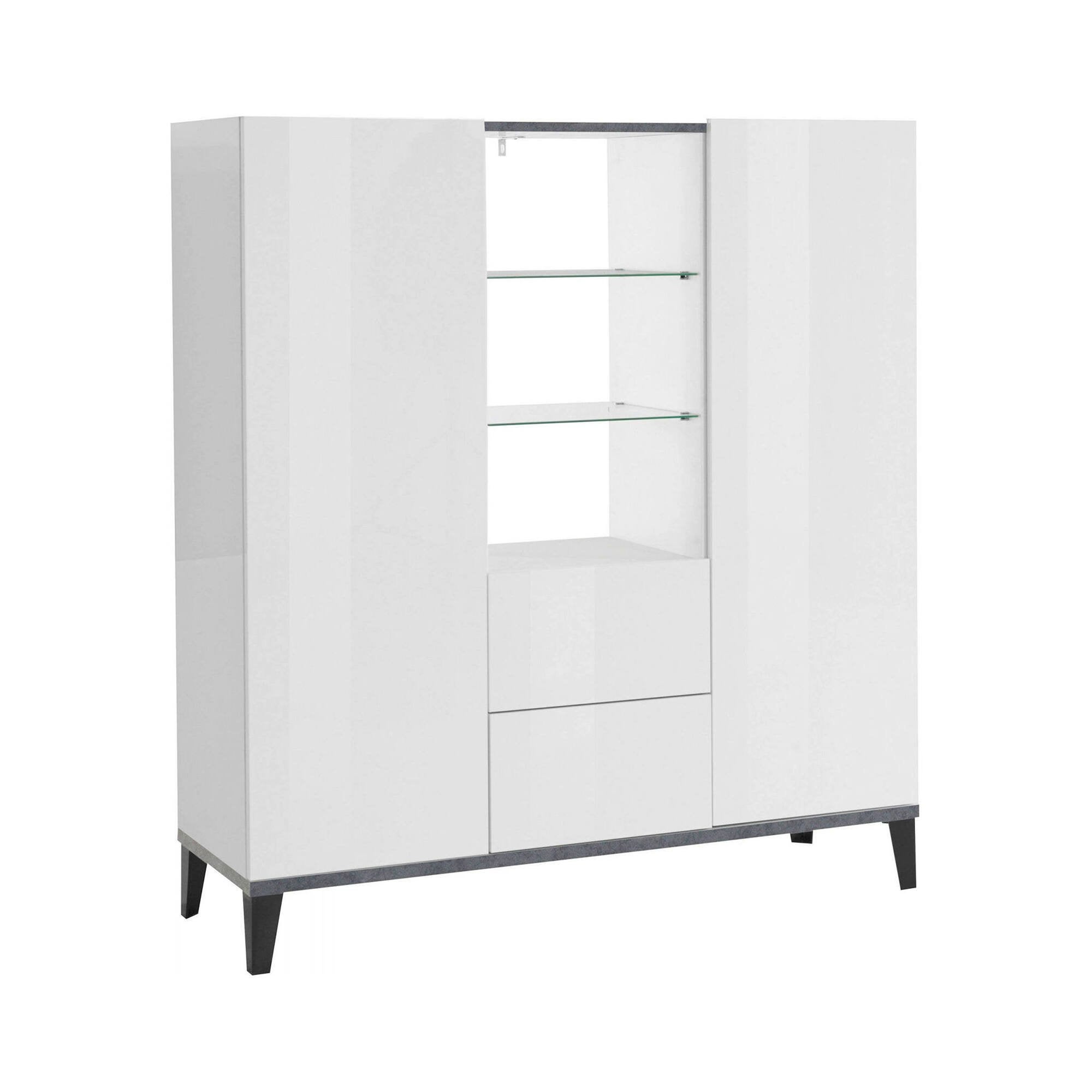 Dmora Credenza Paolo 100% Made In Italy – Madia 3 Ante E 3 Cassetti, Buffet Per Soggiorno E Cucina, Cm 160x40xh82, Bianco Lucido E Ardesia, Certificato FSC
