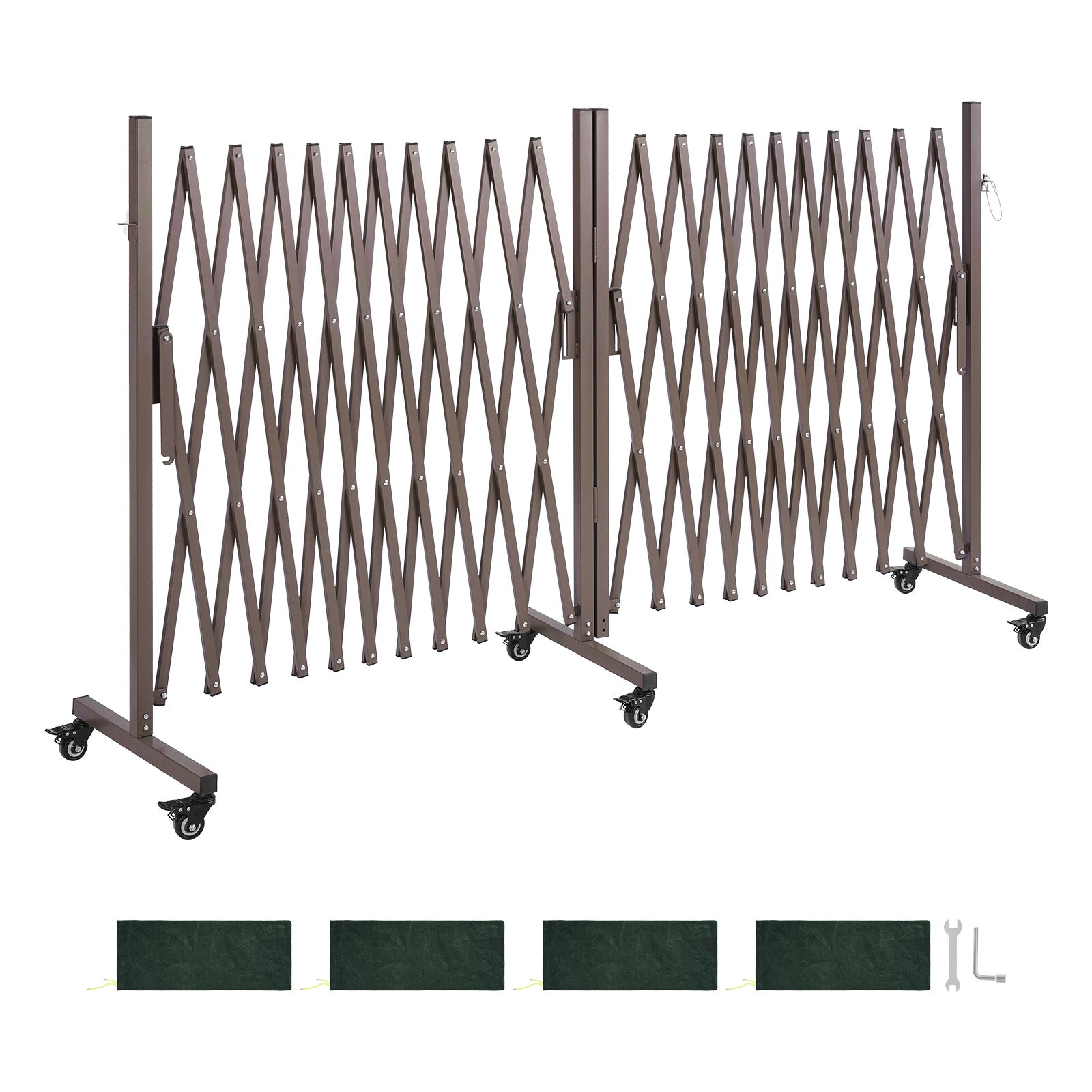 Barrera de seguridad extensible vevor doble barrera acordeón giratoria 0-180° valla plegable de 8,18 m para terrazas, escaleras, móvil, marrón