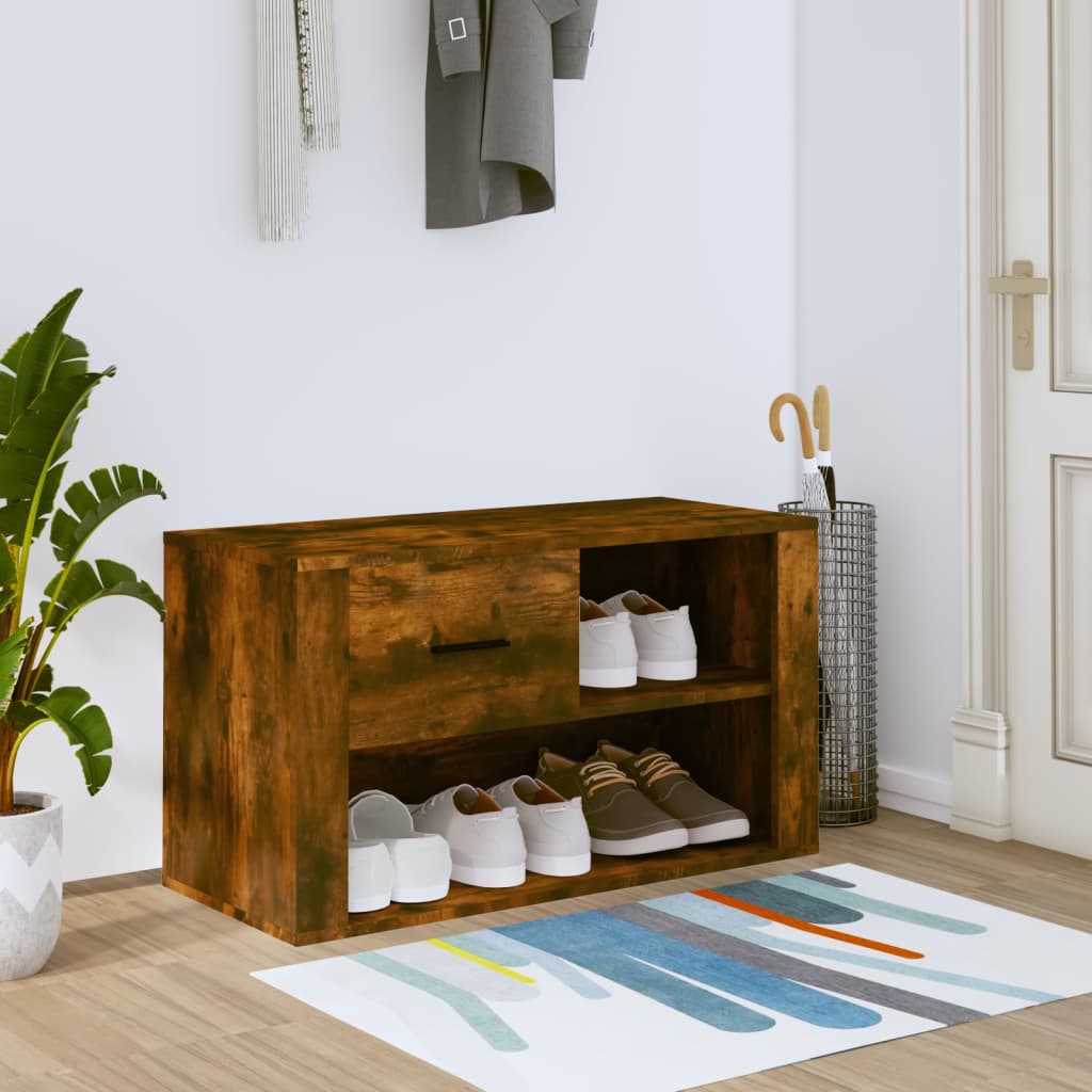 VidaXL Scarpiera In Legno Multistrato Bianco Lucido 80x35x45 Cm Con Cassetto E 2 Ante