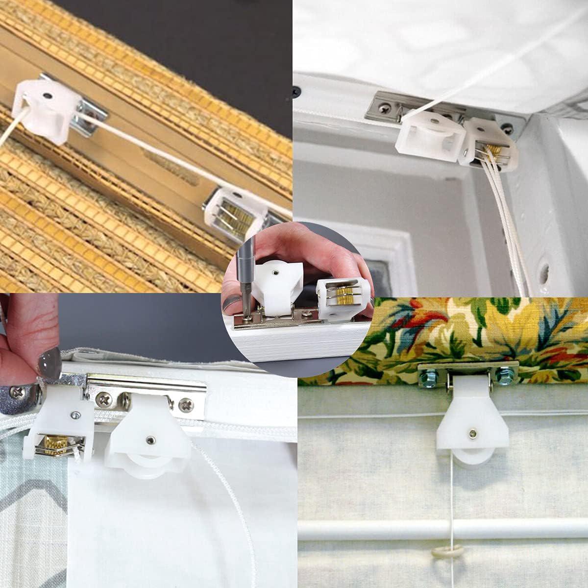 Mécanisme de blocage de cordon 4 pièces, poulie de renvoi à 3 fils, type pivotant, en plastique blanc et support en acier inoxydable pour stores romai - 5