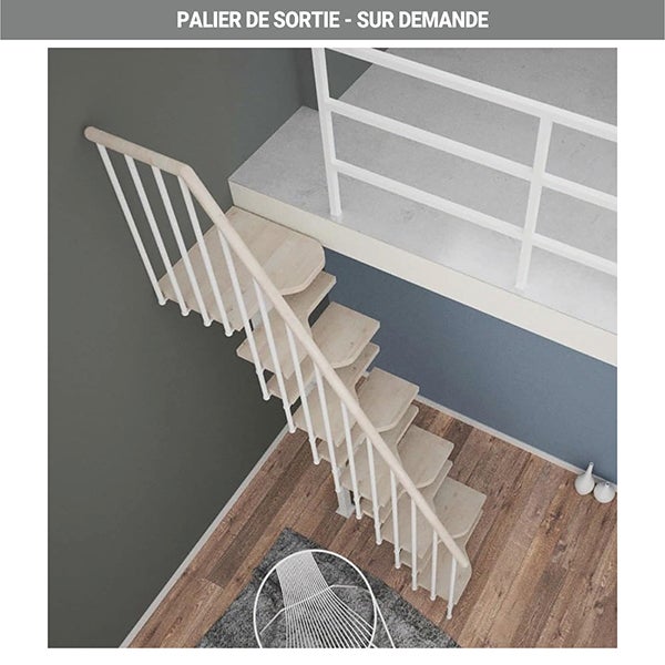 Escalier droit 9 marches - Hauteur à franchir de 2.01 à 2.37m - Largeur 61cm - Couleur bois et blanc - MINI61/I/SBMBLA-9 - 5