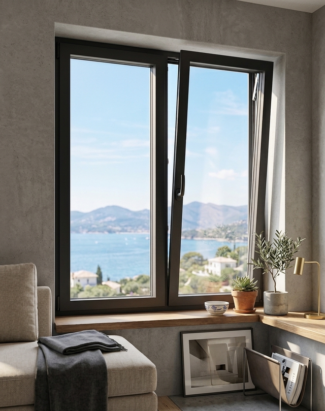 Fenêtre Aluminium deux cadres double ouvrant RAL 7016 [L.: 160cm x H.: 93cm]