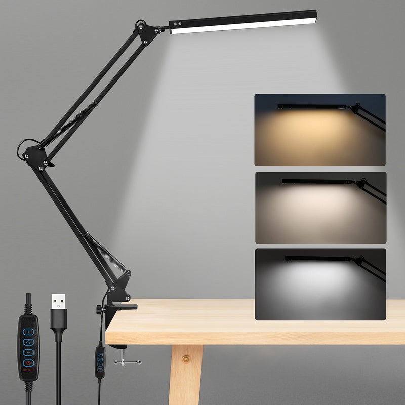 Lampka biurkowa LED 10 W, ściemnialna, mocowana na klips lampka nocna, lampa do czytania z klipsem, chroniąca oczy, 3 tryby świecenia
