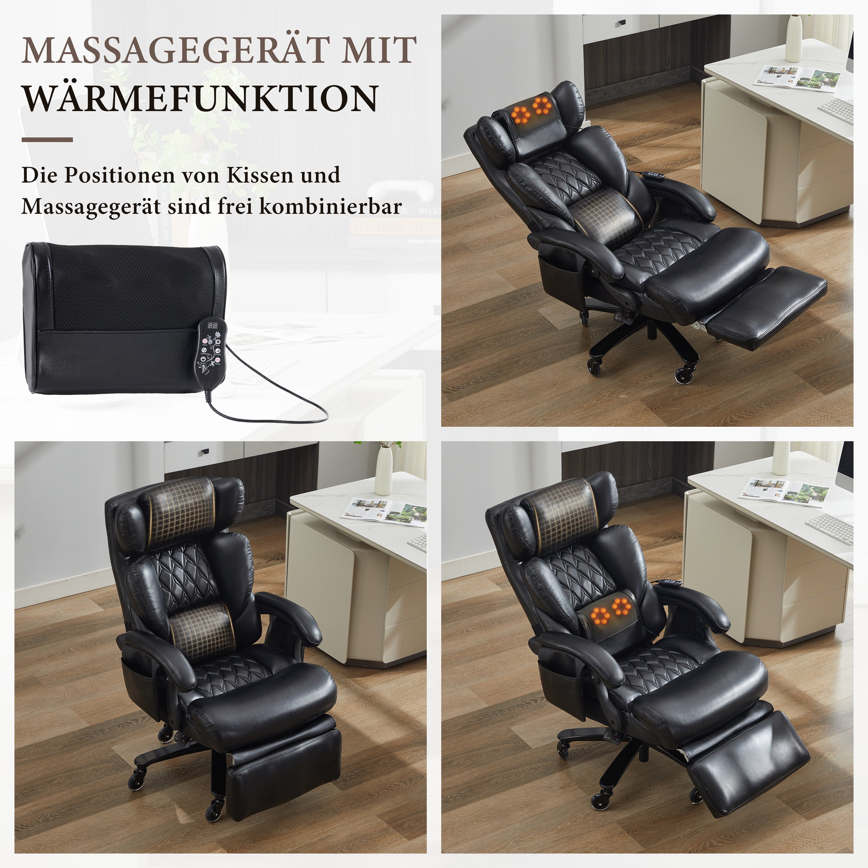 Efomao Fauteuil de Bureau Ergonomique en Cuir PU avec Repose-Pieds
