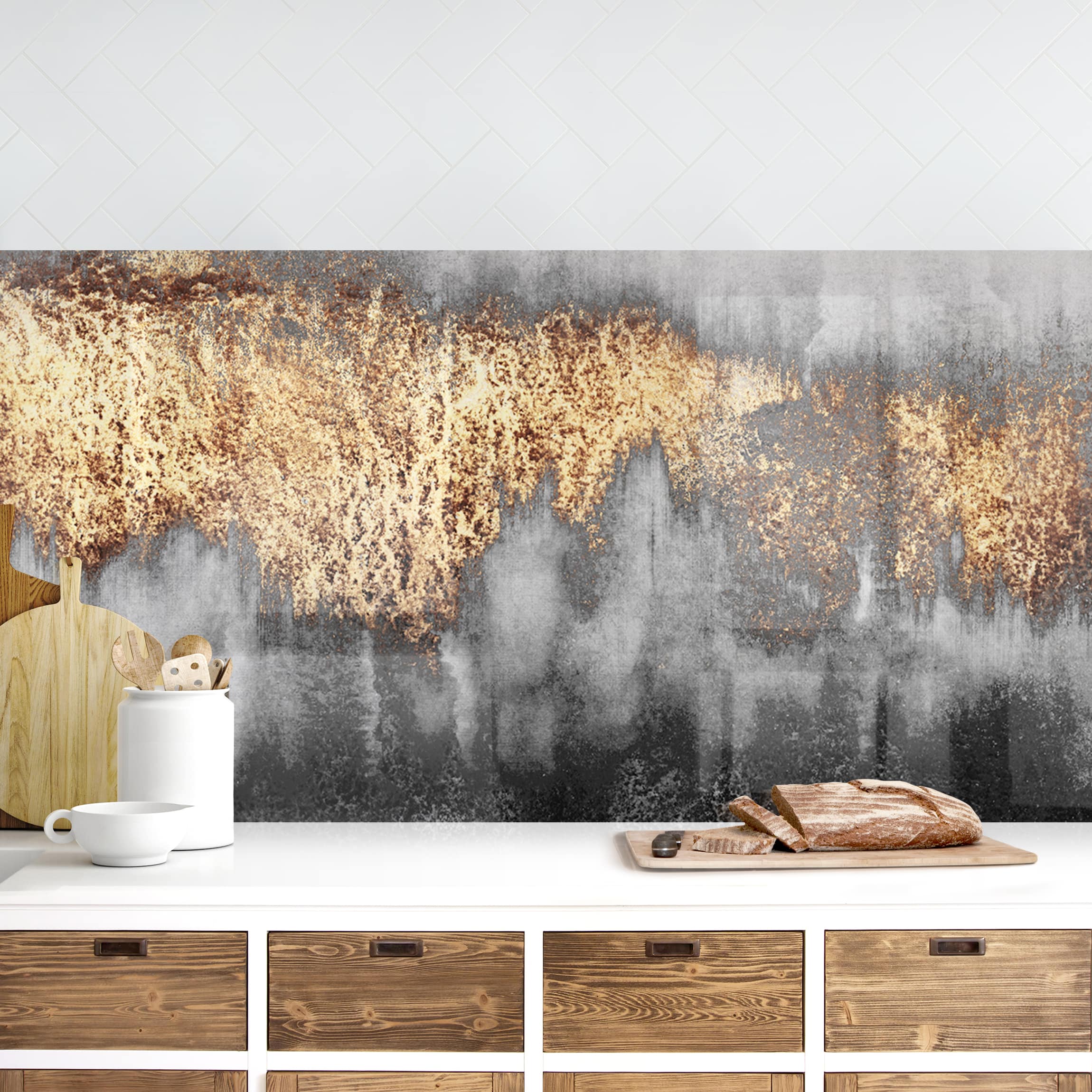 Salpicadero cocina adhesivo - gold traces in watercolour 210 x 60 cm