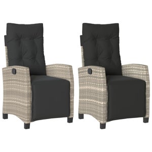 Set 2 Sedie Reclinabili Da Giardino Grigio Chiaro Con Poggiapiedi - Poltrone Esterne In Rattan - Foto 6