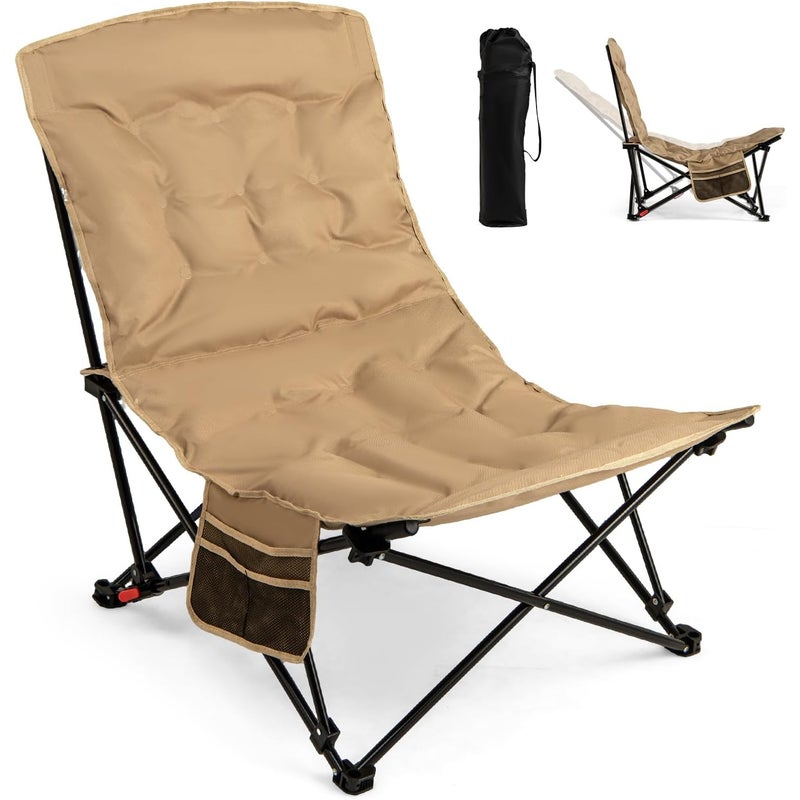 Składane Krzesło Kempingowe, Krzesło Plażowe z Poduszką, 4 Pozycje Regulacji, Ultralekkie, Nośność 225 kg, do Wędkowania, do Ogrodu