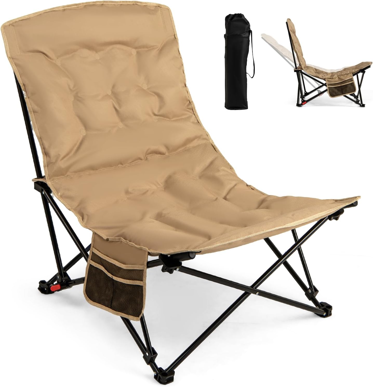 Giantex  Silla Plegable De Camping Portátil, Silla De Exterior Acolchada De 4 Posiciones Con Soporte De 225 Kg, Para Campamento Para Deportes, Pesca Y Jardín Caqui , Leroy Merlin